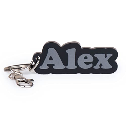 Wanapix | Llavero Personalizado con Nombre | Un Toque Único a tus Llaves | Metacrilato Negro | Hasta 12 Caracteres para tu Nombre, Texto o Palabra | Perfecto para Llevar en tu Mochila o Bolso