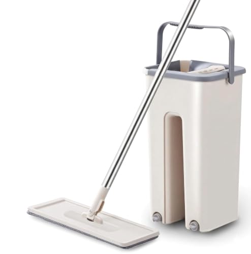 Image of Heavy-Duty 360 Spin Mop Bucket Set with Flexible Flat Head & 2 Reusable Pads - Multi-Surface Floor Cleaning System with Adjustable Handle Home Effective FV1