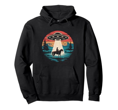 Retro Western OVNI Vaquero Caballo Alien Nave Espacial Vintage Sudadera con Capucha