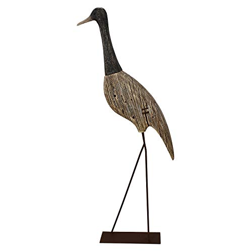 Estatua de pájaro grulla de madera y metal 31 in