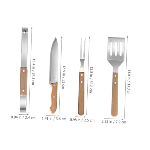 Kit de utensilios para parrilla de acero inoxidable con mango de madera miniatura 7