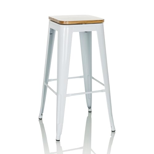 hjh OFFICE Taburete de Bar Giratorio VANTAGGIO High WS Taburete de diseño Industrial, apilable, Asiento de Madera Giratorio 360°, Blanco