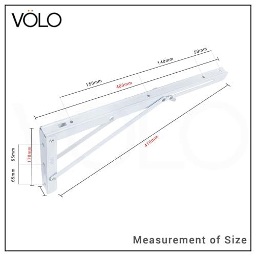 Image of VOLO Pack of 2 Pieces (1 Set ) Heavy Duty Folding Bracket | 150 Kg Load Capacity | Foldable Wall Shelf Bracket | Fold Down Table and Wall Bracket with Fittings | (Mild Steel | White, 16 Inch (400mm))