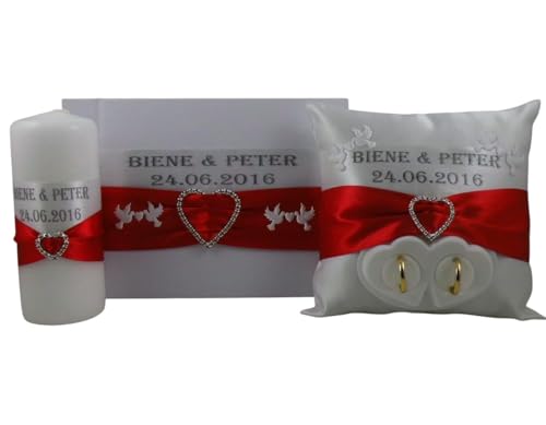 Wedding Set Ring Pillow Wedding Candle Guestbook with name and date