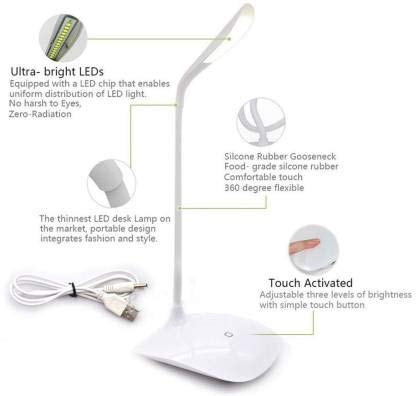 Image of IDOLESHOP Rechargeable LED Touch On /Off Switch Ultra Slim Study Table Lamp (White)