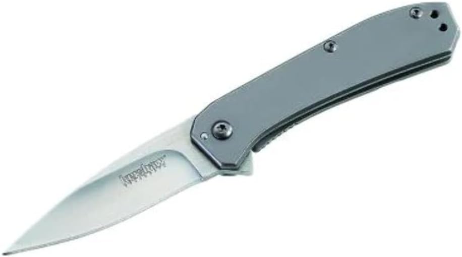 Kershaw Amplitude 2.5 Pocketknife, 2.5" 8Cr13MoV Stainless Steel Drop Point Plain Edge Blade, Compact Folding EDC, assisted opening with Flipper,Grey