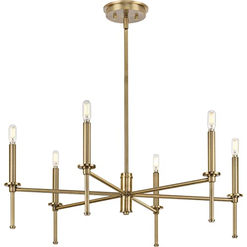 Elara Collection 30 in. 4-Light Vintage Brass New Traditional Chandelier Light by Progress Lighting - Used condition - US$291.10