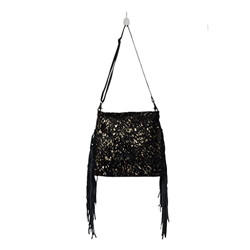 Myra Bag Black Shimmer Leather And Cowhide Bag Upcycled Cowhide & Leather S-25653