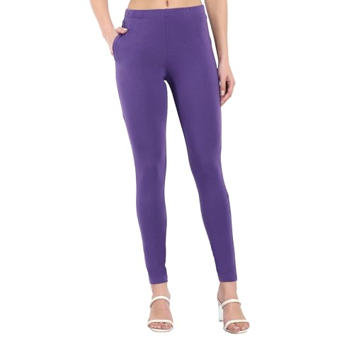 Image of ONE SKY Women Full Length Leggings | Cotton Modal Spandex Blend | High Waist Stretchable & Bio-Washed Fabric | Colour-Lock Technology | Comfortable Leggings for Women