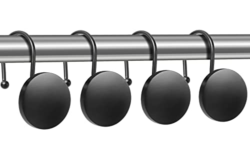 Decorative Shower Curtain Hooks, Simple Modern Style Round Flatback Button Design For Bathroom Decor, Set Of 12, Matte Black #TOP3
