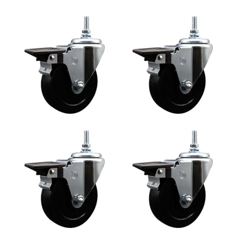 Soft Rubber Swivel Threaded Stem Caster Set of 4 w/4
