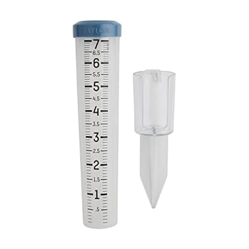 Taylor Capacity Break and Freeze Proof Flexible Silicone Rain Gauge, Measure and Monitor Precipitation, Easy to Read for Backyard, Patio, Garden, and Lawn, Post Mount or Ground Stake, 7-inch, Teal
