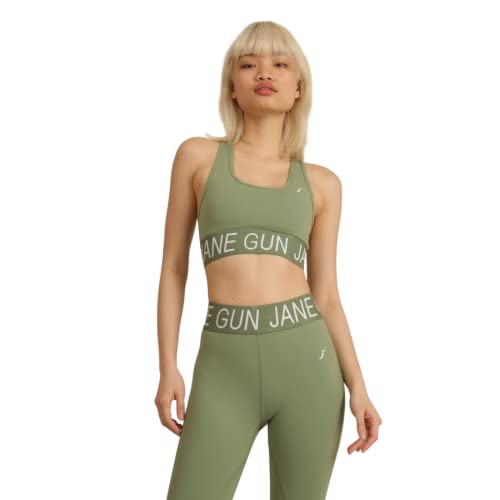 Image of JANE GUN Khaki Green Logo Band Sports Bra (S, Khaki Green)