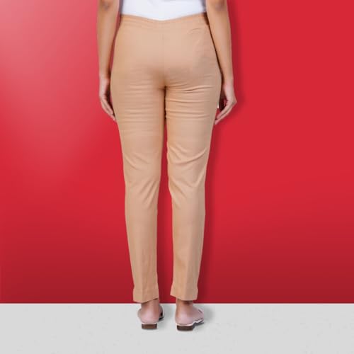 Image of Happy Bunny Cotton Blend Lycra Kurti Pants for Women, Soft 30% Stretch Full Length Trousers with Elastic Waist & Zip Pocket, Ideal for Office, Work, Casual, Home Wear Breathable Slim Fit