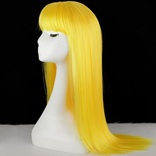 Vigorous Yellow Wigs Long Wig With bangs for Women Wigs Cosplay Wig With Bangs 26Inches Straight Wigs