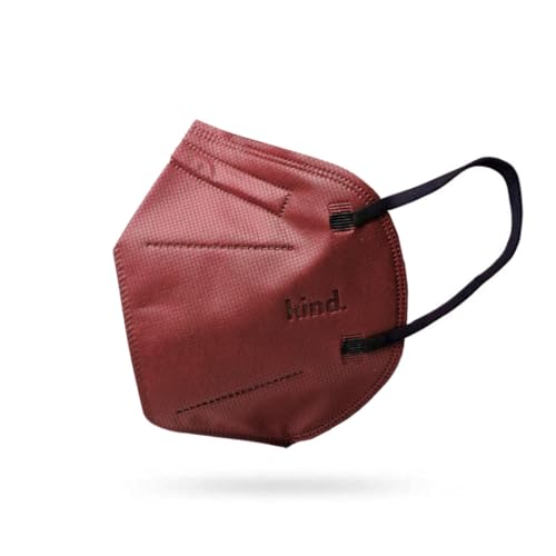 Kind. Cone-Shaped Face Mask, 4-Layer Disposable Design, Breathable & Lightweight, Adult Regular Size, Individually Wrapped, Resealable Pack of 5 (WINE)