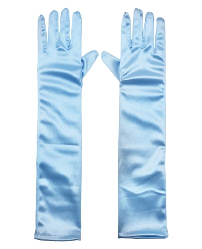 Fepdiu Little Girls Princess Glove Kid Glove Toddler Dress Up Gloves 15 Elbow Long Girls Satin Gloves for Halloween Costume Party Birthday Princess Cosplay (light blue)