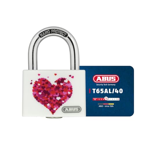 ABUS Vorhängeschloss T65AL/40 myLove - mit Herz-Motiv - individuell beschreibbar - Spindschloss - massiver Aluminium-Schlosskörper - ABUS-Sicherheitslevel 5 - Rot