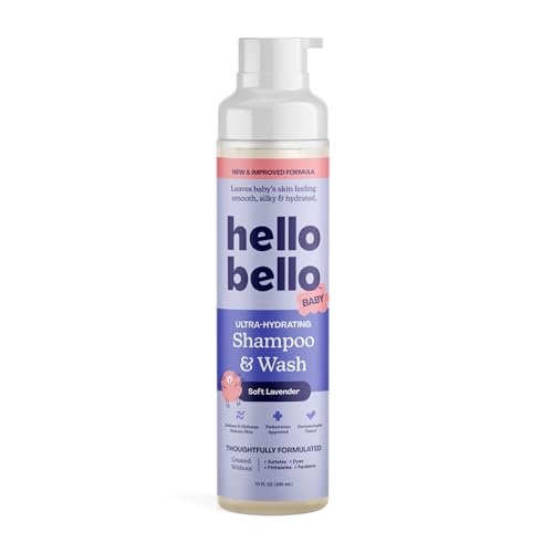 Image of Hello Bello Ultra-Hydrating Baby Shampoo & Body Wash, Soft Lavender Scent, Tear Free & Safe for Sensitive Skin, Dermatologist Tested & Pediatrician Approved, 10oz Bottle