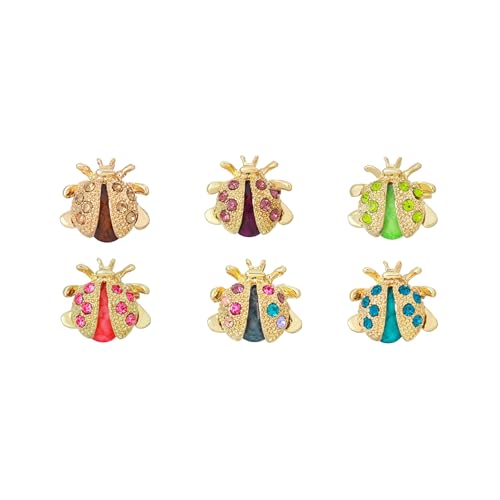 Image of 6 Pack Gold Crystal Ladybug Brooches Pins Set Cute Vintage Colorful Rhinestone Animal Lapel Pin Brooch Badges Funny Jewelry Suit Brooches Accessories for Women Men