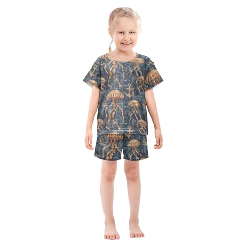 ALAZA Anchor Jellyfish Pajama Set Short Sleeve Sleepwear Soft Lounge Nightwear3
