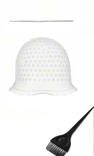 Silicone Hair Highlight Cap, Reusable Pre-Punched Dyeing Cap with Hook and Dye Brush image 3