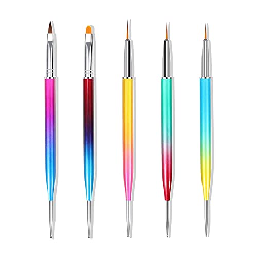 Hanyousheng Nagelkunst Pinsel Set,5 Pcs Nageldesign Pinsel, Double Ended Nail Art Liner Pinsel, Nail Art Dotting Pen…