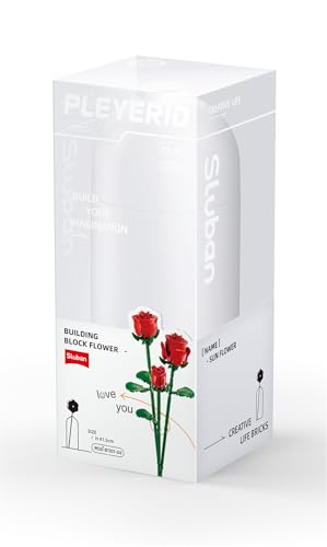 Stuban Building Block Rose Flower Set including Vase, Creative Life Bricks, 41.5 cm, M38-B1101-04, Red and Green, 317 Pieces - Image 4