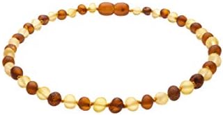 Genuine Amber Necklace from Baltic Sea Made with Unpolished Cognac and Unpolished Lemon 34 cm (13.4 Inches)