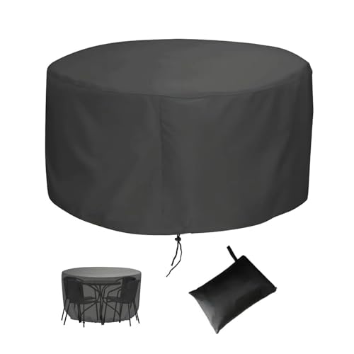 Round Patio Fire Pit Cover Patio Furniture Cover - Outdoor Chair Cover 210 D Dust, Rain, Wind and Fade Resistant Cover, 88.6''d x 37.4''h Black