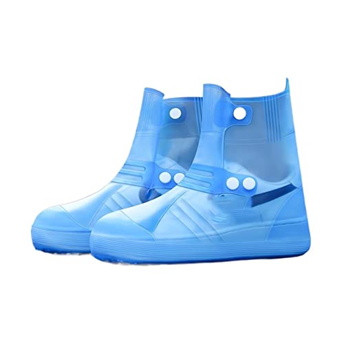 Cubrecalzado impermeable de silicona elástico alto con botones de doble fila, talla ajustable para proteger tus zapatos (Color: Azul, Talla: XXL) miniatura 1
