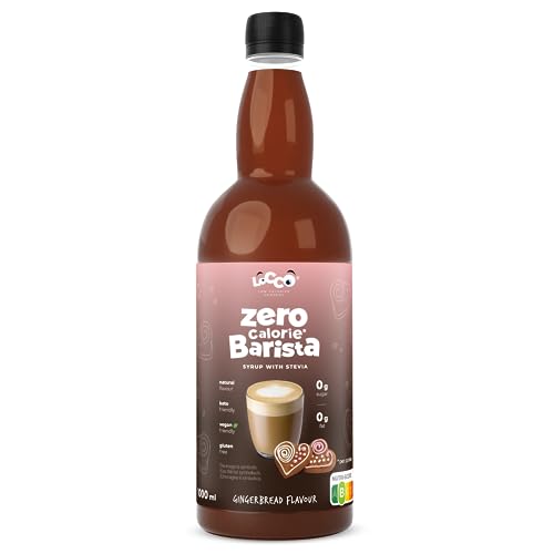 LoCCo Sirope Barista Sin Calorías para Café con Estevia – Sin Azúcar, Keto (Sabor: Pan de Jengibre) 1L