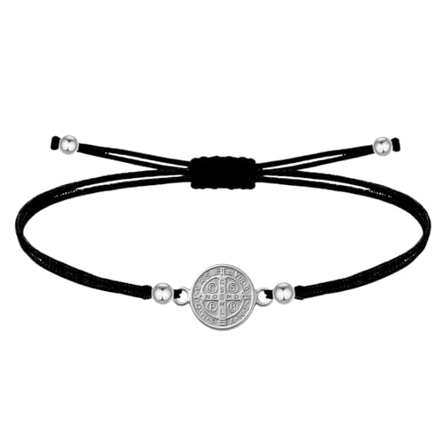 cotigo - Pulseira ajustável com medalha de São Bento em aço inoxidável para homem e mulher, muleto de proteção contra o mal e invejas, jóias religiosas de fé, presente espiritual, Aço inoxidável, Sem