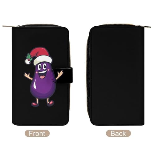 Cute Eggplant Christmas Fashion Women's Wallet RFID Blocking Bifold Clutch Purse Compact Card Holder 19.7x11x3.5cm3