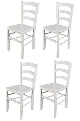 t m c s Tommychairs - Set 4 chaises Venezia pour Cuisine, Bar et Salle à Manger, Robuste Structure en Bois de hêtre laqué en Couleur Blanc et Assise en Bois