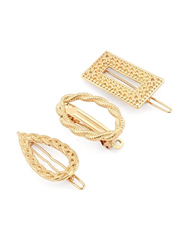 Image of Zaveri Pearls Set of 3 Gold Tone Contemporary Hair Pins For Women-ZPFK15030