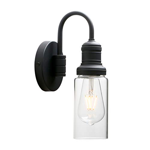 Image of PERMO Industrial Vintage Sconce Black Sconce with 3.1 inch Cylindrical Clear Glass Shade Wall Mount Light Fixture for Living Room Bathroom Entertry