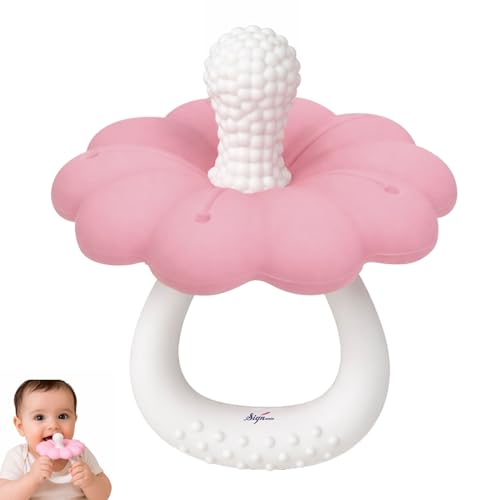 Image of Signamio Silicone Teether for Baby, BPA Free - Food Grade, Non Toxic PVC Free, Easy Grip Handle, Soft Edges, Baby Teethers for 6 to 12 Months, Teethers for 3 to 6 Months, Soft - Pink
