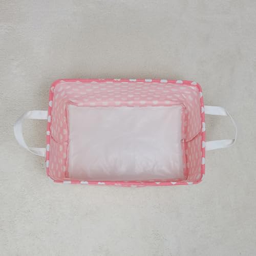 Image of Rectangular Storage Basket Collapse Canvas Fabric Cartoon Storage Bin with Handles for Organizing Home /Kitchen /Kids Toy /Office /Closet /Shelf Baskets(REC pink heart)
