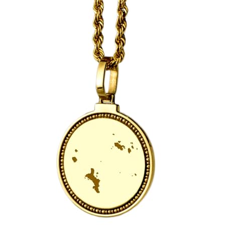 WORLD WIDE GEMS Pendentif rond en argent sterling 925, gravé d'une carte des Seychelles (25 mm), plaqué or, idéal pour les voyageurs et les créateurs de bijoux de voyage unisexes | WW_EGMP_0034