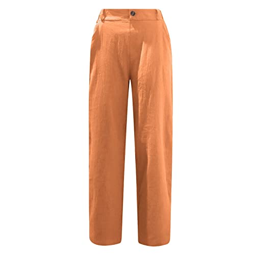 Womens Capris for Summer Dressy Fitted Capri Pants Cotton Linen Casual Pants 2024 Trendy Beach Vacation Outfits Capri Pants for Women Casual Summer Plus Size Orange L3
