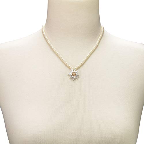 Trachten Pearl Necklace Rhinestone Edelweiss Greta (ivory-white) | Traditional German Pendant Necklace for Women | Original Bavarian Jewelry for Dirndl Costume Dress & Oktoberfest4