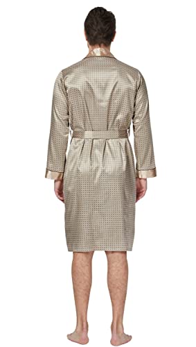 Image of TONY AND CANDICE Men's Satin Robe Lightweight Long Sleeve Silk Kimono Bathrobe with Shorts Set Sleepwear