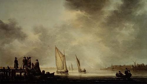 Pintura mural de Aelbert Cuyp: cartel de paisaje fluvial PSVDCTOO para pared, 60x90cm
