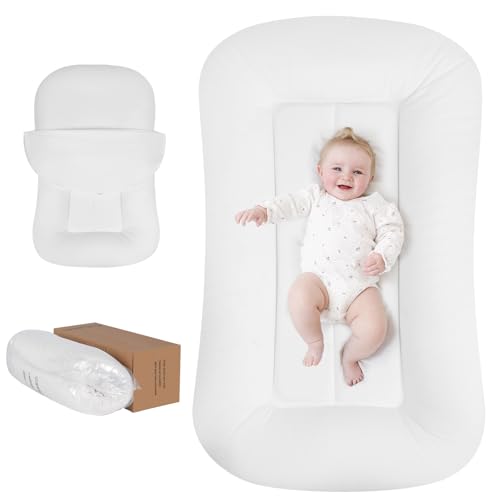 Baby Lounger for Newborn 0-24 Months, Infant Support Cushion Compliant with 16 CFR 1243, Soft Cotton Portable Infant Lounger for Supervised Awake Time, Washable Cover(White), Pallet of Product