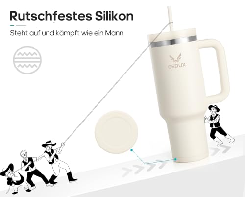 Image of Drinking Bottle with Straw, 1.2 L Thermal Mug with Handle, Leak-Proof