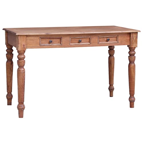 Owoxanthellate Escritorio de 117 x 57 x 75 cm de madera reciclada con 3 cajones, diseño rústico de madera maciza, ahorra espacio para el hogar, oficina, salón, pasillo