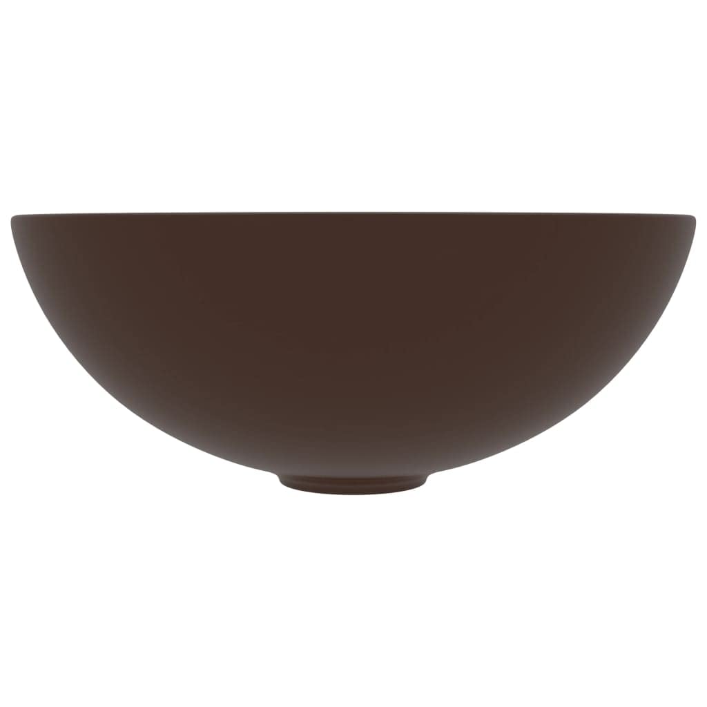 ZEYUAN Lavabo de Cuarto de baño Redondo cerámica marrón Oscuro, Lavabo sobre Encimera, Lavabo Baño, Muebles De Baño, Mueble Lavabo