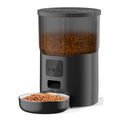 給餌器 ペットスマートフィーダー 4L ペットフードディスペンサー タイマー付き定量給餌機 猫・犬用 小型犬・中型犬用 自動給餌器(Black,WiFi type)