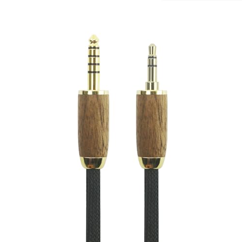 ABLET Câble audio stéréo 4,4 mm vers câble audio stéréo TRS 3,5 mm – Fil en cuivre OCC plaqué argent 6N – Coque en bois de noyer mâle stéréo 3,5 mm vers mâle équilibré 4,4 mm